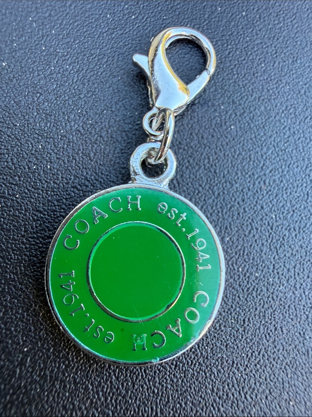 Coach Green Enamel Circle Charm with Silver Lobster Clasp